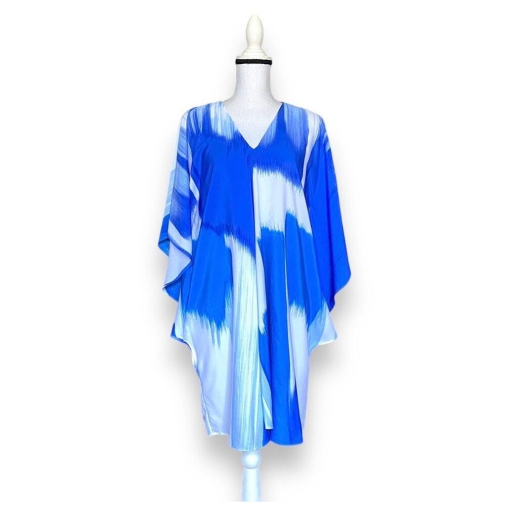 Lauren Ralph Lauren Mini Kaftan Dress Sz S Blue White Bat Sleeve Beachy